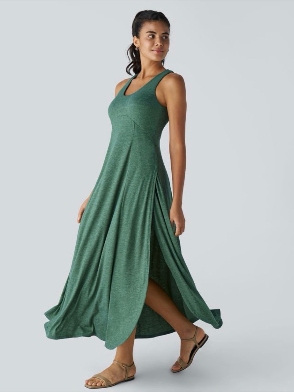 New Halara U Neck Flowy Maxi Casual Tank Dress S Green Minimalist Comfort Travel